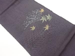 手織り紬紅葉に草葉模様織出し名古屋帯